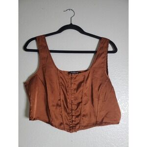 Mixed Threads Brown Satin Corset Crop Top XL Hook Eye‎ Back Bustier Y2K